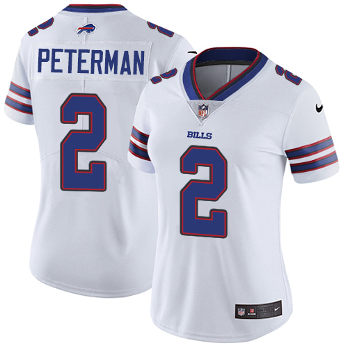 Nike Bills #2 Nathan Peterman White Women's Stitched NFL Vapor Untouchable Limited Jersey